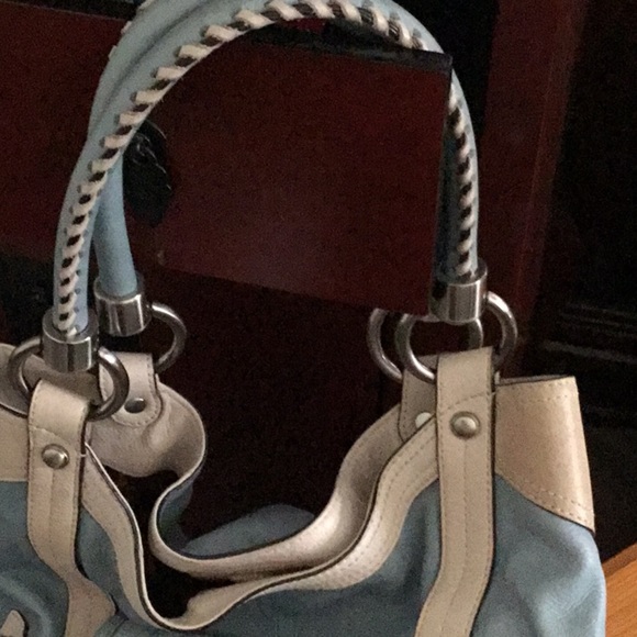 B Makowsky Blue and tan bag EUC HP 7/20 - Picture 6 of 9